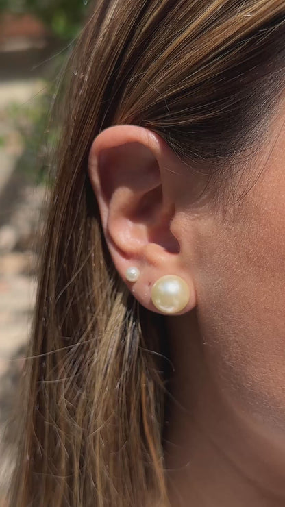 Brinco Pérola Coreana 12mm Banho de Ouro 18K