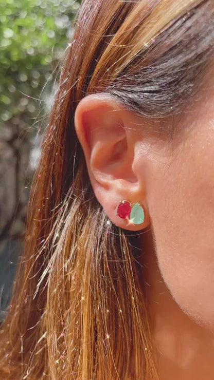 Brinco Fusion Esmeralda Colombiana Fusion Rubi Oval e Gota