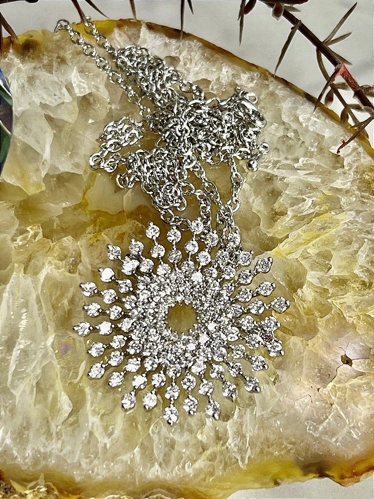 Colar Corrente Pingente Broche Zircônia