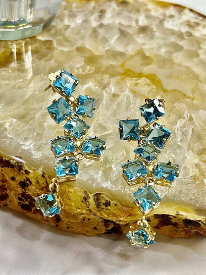 Brinco Banho Ouro 18k Zircônia Azul