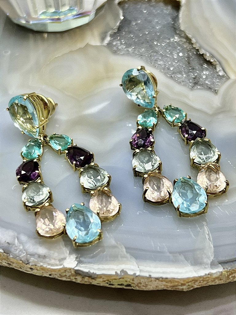 Brinco Festa Gota Zircônias Coloridas