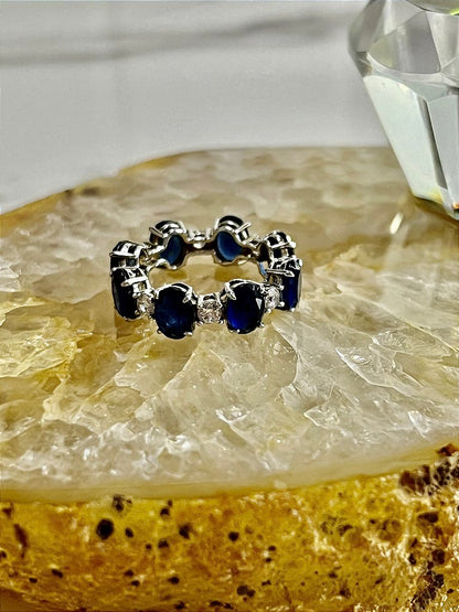 Anel Aliança Zircônia Azul e Branca