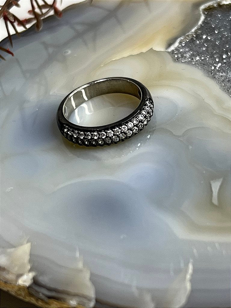 Anel Meia Aliança Zircônia Branca