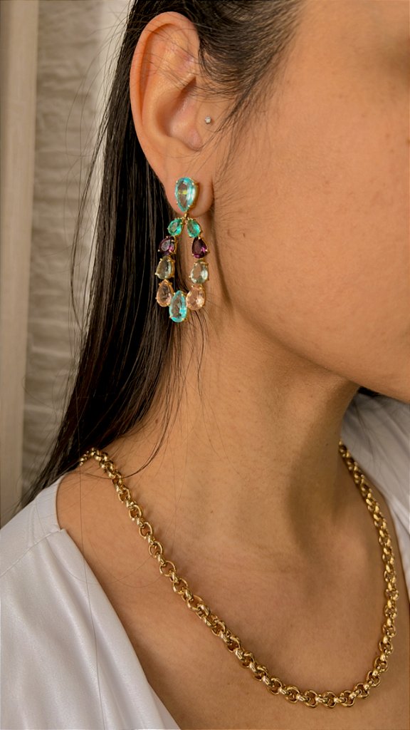 Brinco Festa Gota Zircônias Coloridas