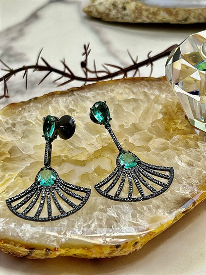 Brinco Festa Zircônia Verde e Mini Zircônias Azuis