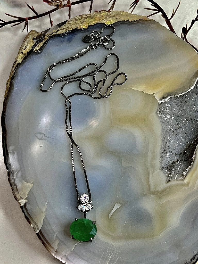 Colar Corrente Zircônia Verde Branca