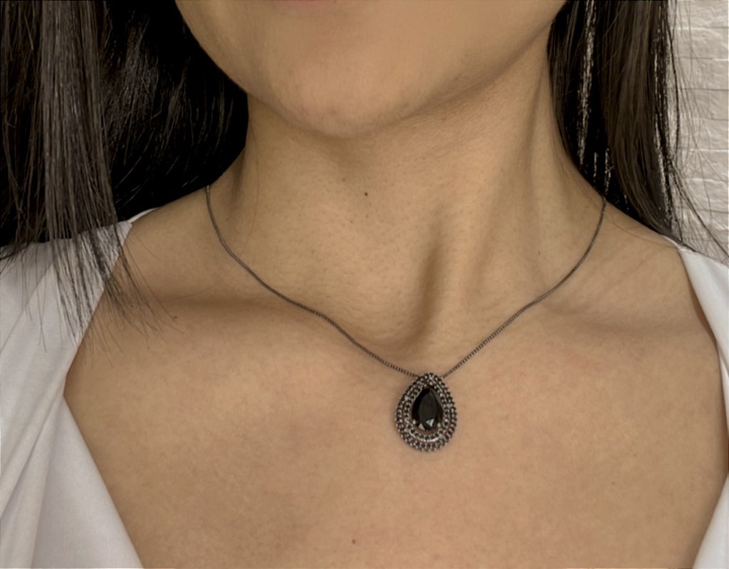 Colar Corrente Gota Preto Cristal