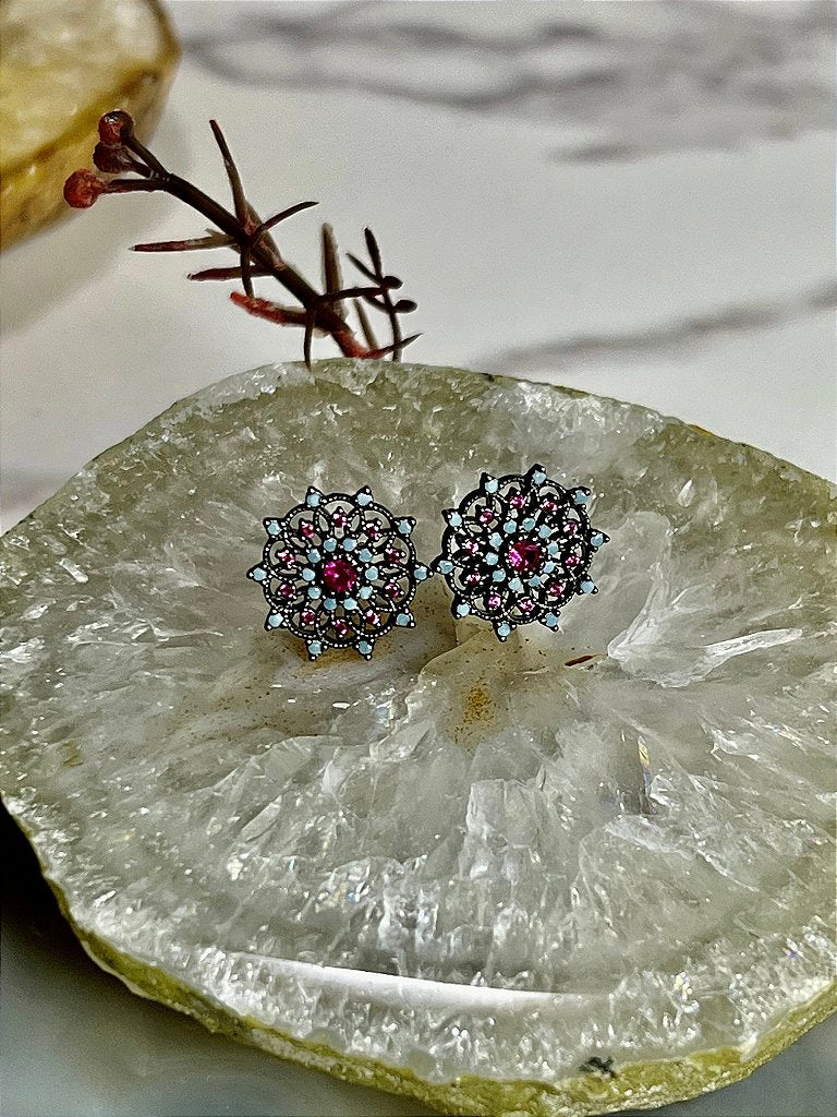 Brinco Pizza Zircônia Azul Pink