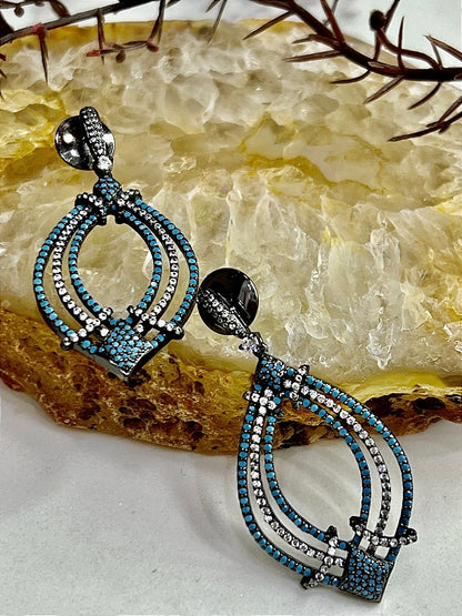 Brinco Festa Cravejado Mini Zircônia Azul Branca