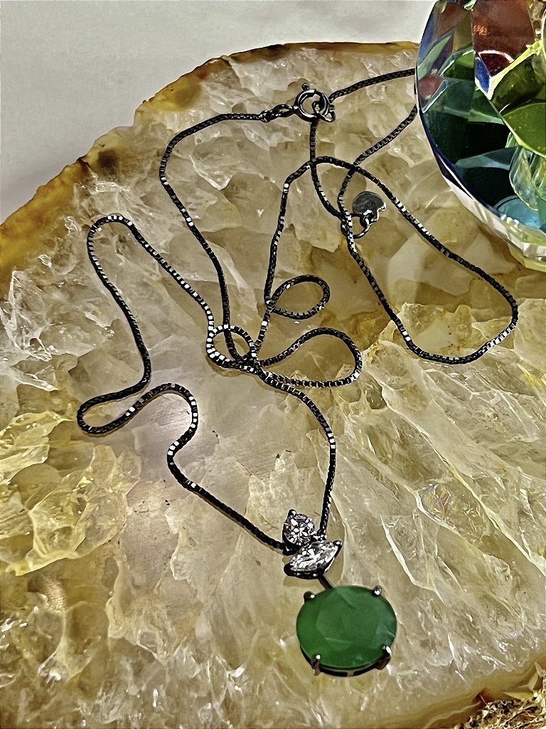 Colar Corrente Zircônia Verde Branca