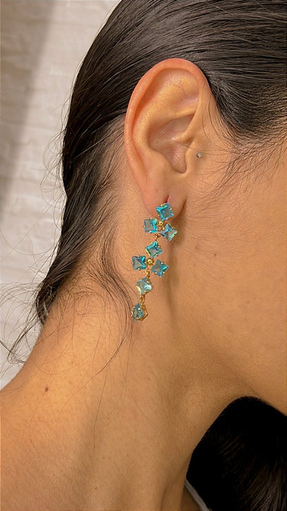 Brinco Banho Ouro 18k Zircônia Azul
