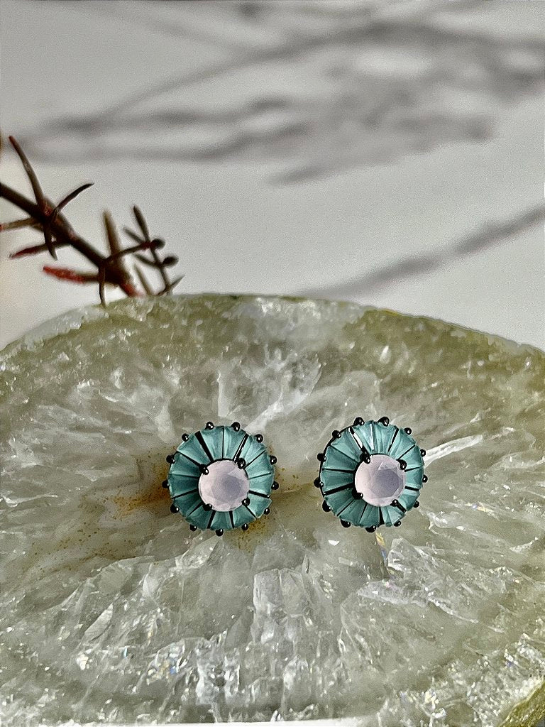 Brinco Zircônia Rosa Azul