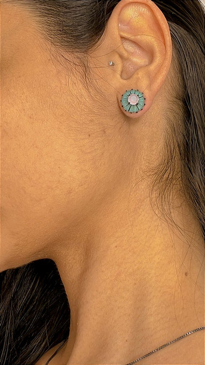 Brinco Zircônia Rosa Azul